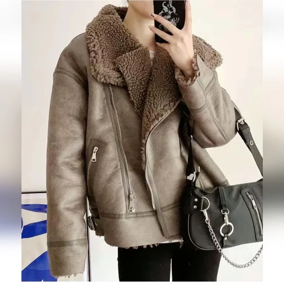 NWT ZARA DOUBLE FACED FAUX SHEARLING FUR JACKET - Picture 12 of 16